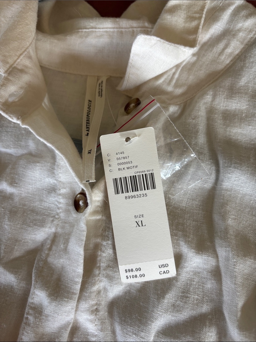 Bundle of 2 New Anthropologie Linen-Blend Button Down Shirt XL cream and navy